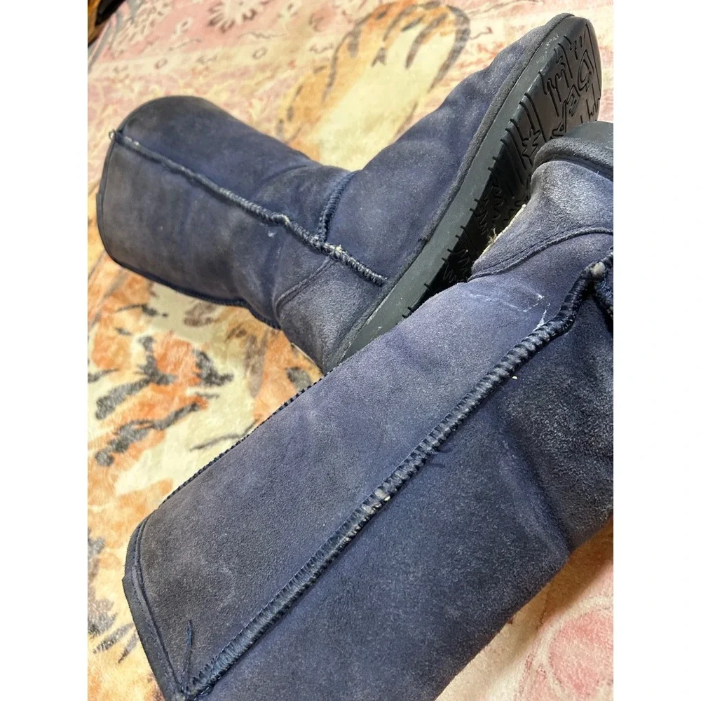 Bearpaw Tall Navy Blue‎ Suede Sheepskin Wool Blend Lining Boots Women 7 Y2K Cozy